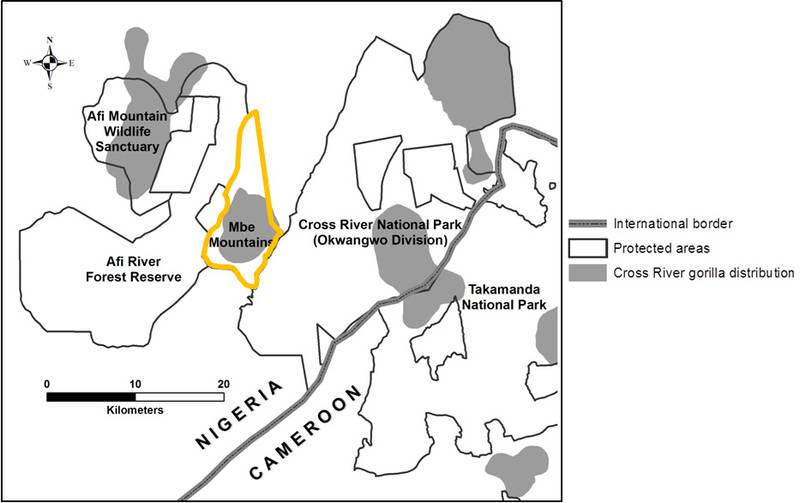 Karte der Schutzgebiete für Cross-River-Gorillas in Nigeria
